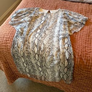 M T S snakeskin dress with flutter sleeves